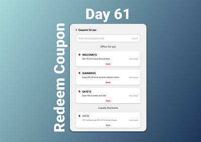 Day #061 Prompt: Redeem Coupon #DailyUI #Figma #UIdesign ui