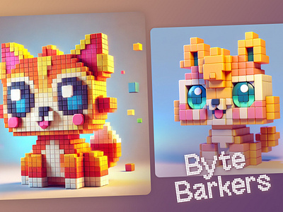 🐾 Meet the Byte Barkers! 🐾 3d 3d graphic animals dog graphic design illustration nft pixel pixelart