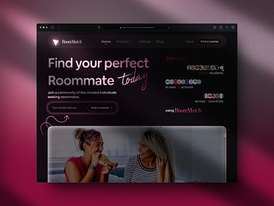 Landing Page design for a Web App for finding roomates. landing page redesign ui ux