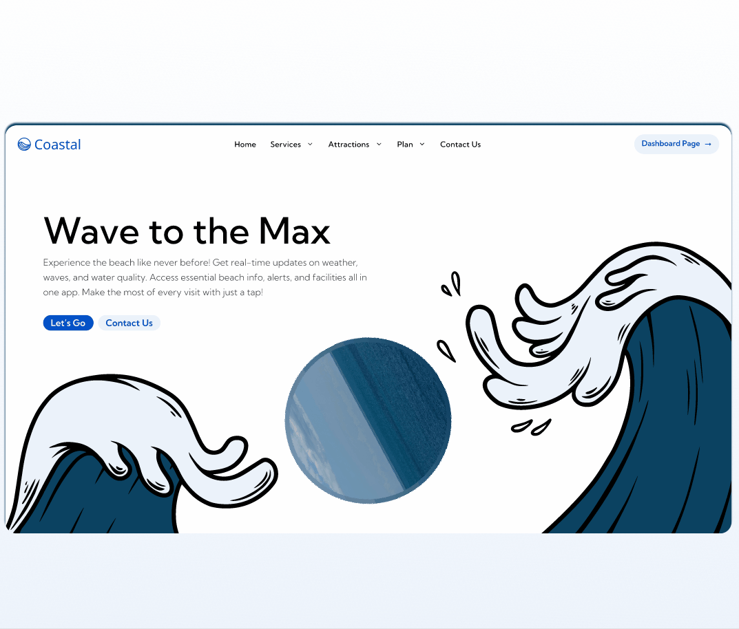 Coastal - Weather, Waves & Water Quality app app beach blue cold design landing page summer ui ux water wave waves weather website