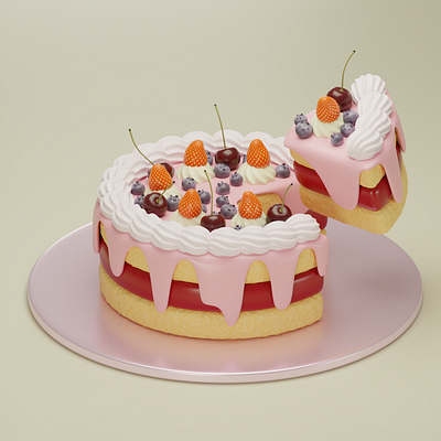 Berry cakes 3d blender food stylized