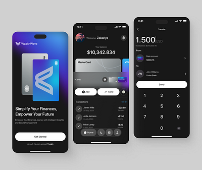 WealthWave - Mobile finance App app design banking banking app design finance finance app finance management fintech fintech app interface mobile app design mobileapp product design ui uiux ux