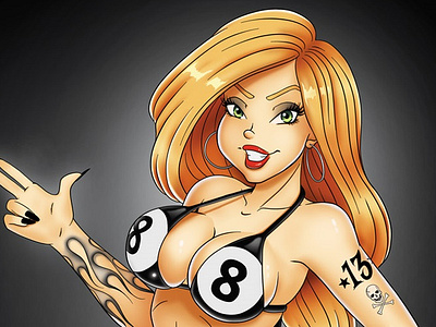 8 Ball Girl 8 ball character art character design flames illustration pinup pool game poster tattoos