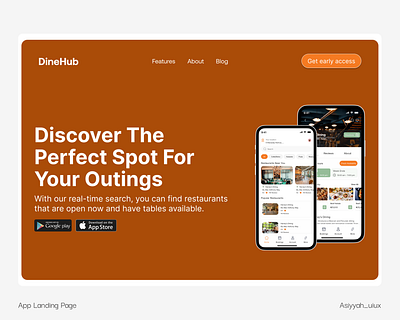 DineHub- App Landing Page Design landing page ui ui design ux ux design web webdesign website