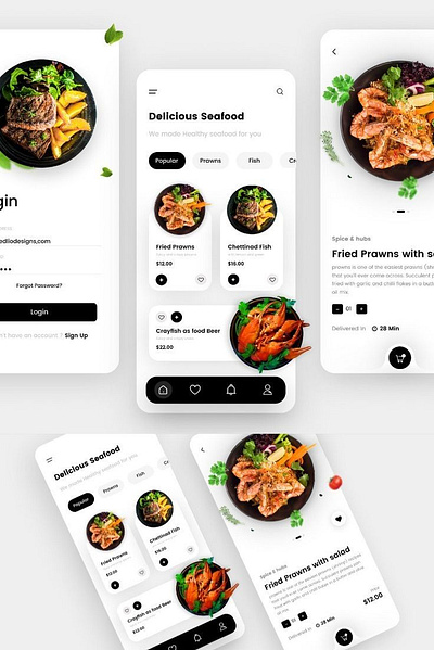 Seafood App Design app branding design figma graphic design illustration logo ui ux vector