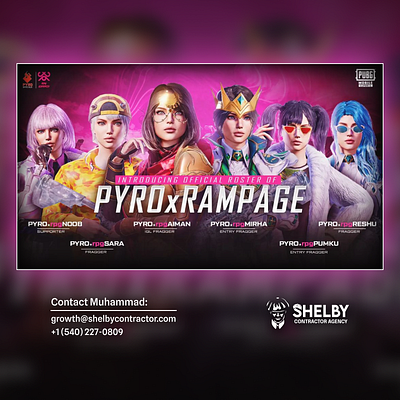 PYROxRAMPAGE Roster Poster Design branding design esports gaming graphic design illustration logo photoshop poster