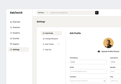 Admin profile screen for a LMS software (Light Theme) admin dashboard clean design dashboard graphic design minimalistic ui responsive dashboard ui userinterface ux web 2 web 3