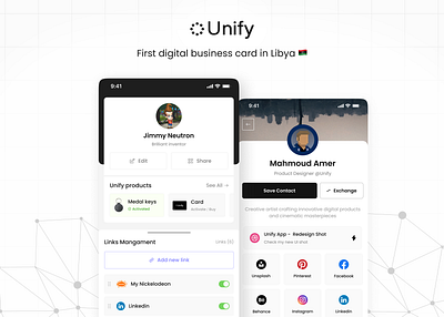 Unify App - Redesign app black busniess card design digital graphic design links profile ui ux