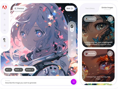 Anime-style interface for Firefly AI. adobe ai anime artificial bento design digital product figma firefly ia interfaces prompt rebrand site ui uidesign uiux uxdesign uxui web