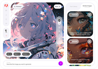 Anime-style interface for Firefly AI. adobe ai anime artificial bento design digital product figma firefly ia interfaces prompt rebrand site ui uidesign uiux uxdesign uxui web