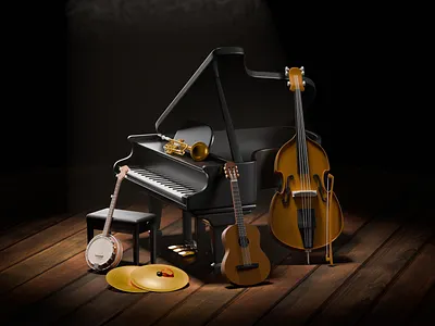 3D Musical Instrument Icon 3d 3d asset 3d blender 3d element 3d icon 3d illustration 3d music acoustic blender icon instrument jazz music musical orchestra piano