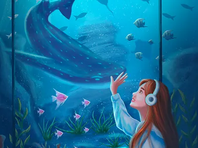 Aquarium Wonders aquarium art artwork characters concept art coral digital digital art digital illustration digital painting drawing fishes illustration ocean procreate sea water whale woman