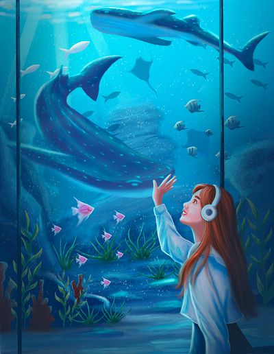 Aquarium Wonders aquarium art artwork characters concept art coral digital digital art digital illustration digital painting drawing fishes illustration ocean procreate sea water whale woman