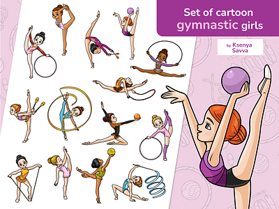 Rhythmic gymnastics characters acrobat adobe illustrator athlete cartoon character children clipart cute design female for kids girl illustration rhythmic gymnastic sport vector woman