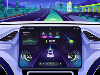 EVolution - Charging Station App UI/UX 🚘 animation branding car car display unit car head unit charging clean dashboard design display ev graphic design illustration interaction logo map orely stations tesla ui