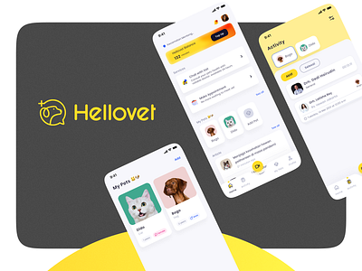 Pet App apps logo design mobile app pet vet yellow app