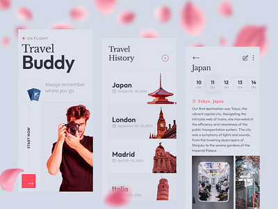 App - Travel Buddy app application buddy clean diary japan layout notes photos travel ui ux world