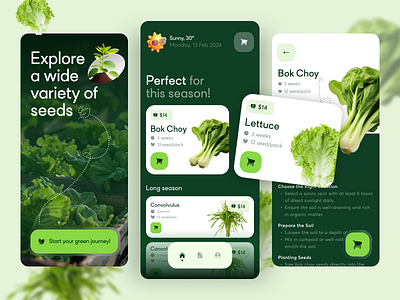 App - Sunny Greeny app card clean ecommerce garden gardening green layout seeds ui ux vegetables
