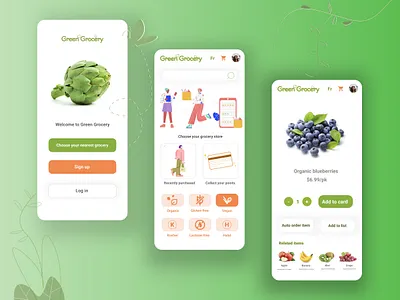 Green Grocery appdesign communitysupport digitalgrocery ecommerce farmersmarketonline greengrocery greenshopping groceryappdesign grocerydelivery groceryshopping localproduce mobilegrocery onlinegroceryapp organicgroceries supportlocal sustainableliving ui