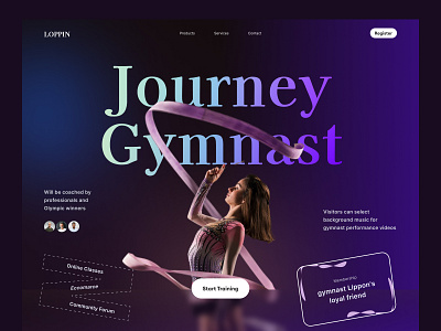 Loppin - Landing For a Gymnast business coaching dark design fitnes gym wear gymnast homepage landing page personal coach service sports sports landing page sports website startup supitar train ui website woman