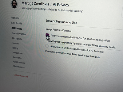 AI Privacy Settings ai ai privacy dribbble privacy settings training model