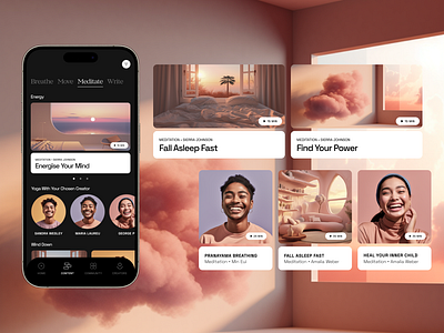 Your Inner World - Meditate Section app app design community app ios app ios design meditation meditation app mobile mobile app self care self care app ui ui design ux ux design wellness wellness app
