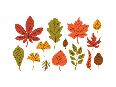 Autumn leaves set autumn cartoon concept cute design flat illustration leaves tree vector