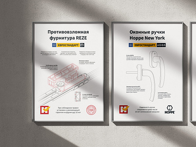 Posters in the retail office of a plastic window manufacturer branding graphic design