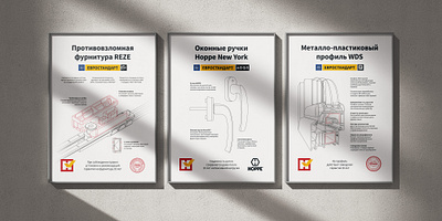 Posters in the retail office of a plastic window manufacturer branding graphic design