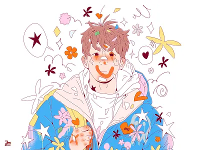 The clown blue boy character character design clown design doodle face flower flowers hair illustration jacket man men people person portrait texture vector