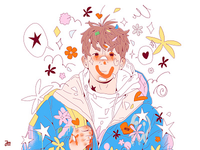 The clown blue boy character character design clown design doodle face flower flowers hair illustration jacket man men people person portrait texture vector