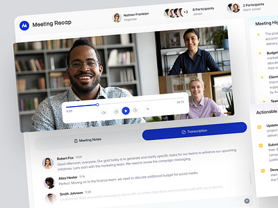 AI Assistant — Meeting Recap : artificial intelligence ai ai app ai assistant app clean conference design discover meeting ai meeting assistant meeting note meeting recap minimal online meeting product design ui ux webinar work