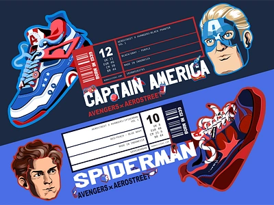 Captain America and Spider-Man Collection - Illustration avengers avengers illustration captain america character illustration collaboration graphic desgin illustration label local brand rora sisters sneakers spiderman sportwear