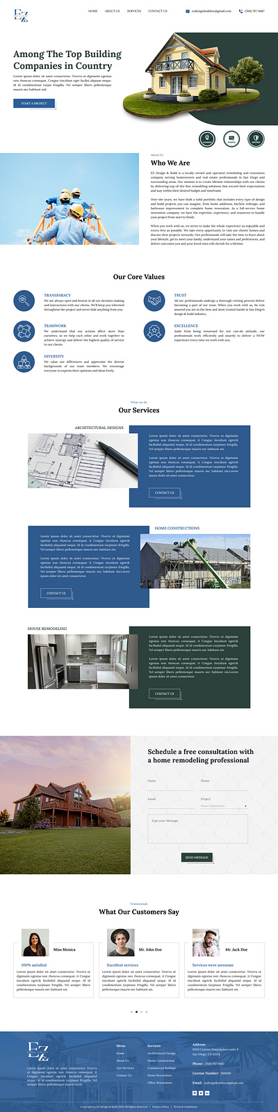 EZ - design & build website UI architecture builders construction design engineers figma modern professional trendy ui ux website
