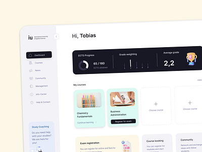 University Dashboard - Learn, Manage, Graduate aapointments app bitbithooray brand coaching course dashboard design exam grade learn nav news progress student study ui university ux