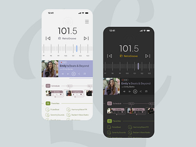 Radio Mobile App Design Concept app dark mode design figma graphic design light mode mobile app mobile app design radio app ui ux uxui design