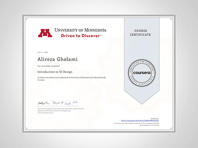 University of Minnesota alireza gholami certificate coursera idea learn minnesota product ui university ux