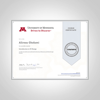 University of Minnesota alireza gholami certificate coursera idea learn minnesota product ui university ux