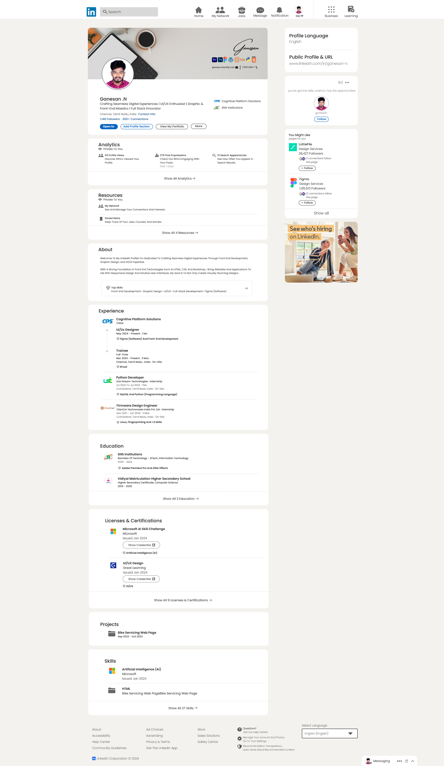 LinkedIn Profile Design - Figma Creation animation figma graphicdesign linkedinprofile professionaldesign profilepage responsivedesign uidesign webdesign wireframing