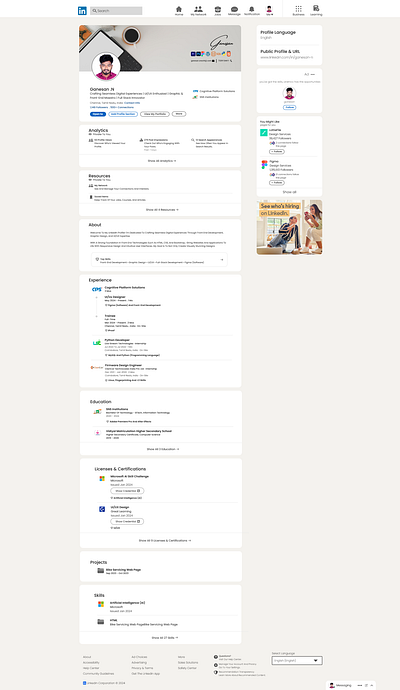 LinkedIn Profile Design - Figma Creation animation figma graphicdesign linkedinprofile professionaldesign profilepage responsivedesign uidesign webdesign wireframing