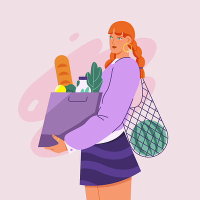 Groceries 2dart character character design digital food girl groceries illustration portrait spring summer vector art vector illustration watermelon woman