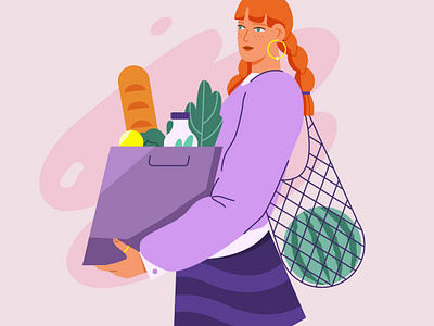Groceries 2dart character character design digital food girl groceries illustration portrait spring summer vector art vector illustration watermelon woman
