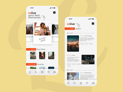 relive Mobile App Design Concept albums app design figma graphic design memories mobile app mobile app design photos scrapbook ui ux uxui design