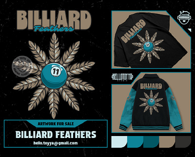 (DESIGN FOR SALE) LBilliard Feathers Artwork for T-shirt apparel artwork billiard branding clothing design for sale feathers game graphic design illustration merchandise mockup poster print product design retro streetwear tshirt design vintage vintage logo