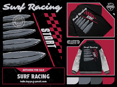 Surf Racing Artwork for Merchandise/T-shirt apparel artwork branding clothing designforsale graphic design illustration logo merchandise mockup ocean poster print product design racing sticker streetwear surf surfing tshirt design