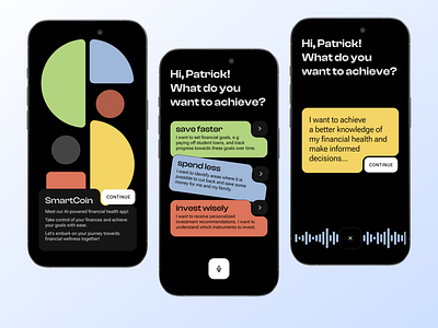 SmartCoin —–—_- AI-powered financial health app ai appdesign appdevelopment budgeting expensetracking financeapp financialfreedom financialgoals financialwellness fintech investment mobileapp personalfinance savings uiux userexperience voiceinput