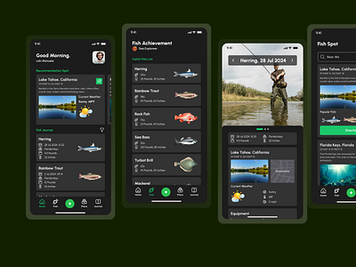 Fish Journal Mobile Apps Sport Hobbies 🐟🐠 app app design catching dark mode fish fish game fishing fishing apps hobbies hobbies mobile apps ios ios app journal journal app minimalistic mobile app product designer simple sport user interface