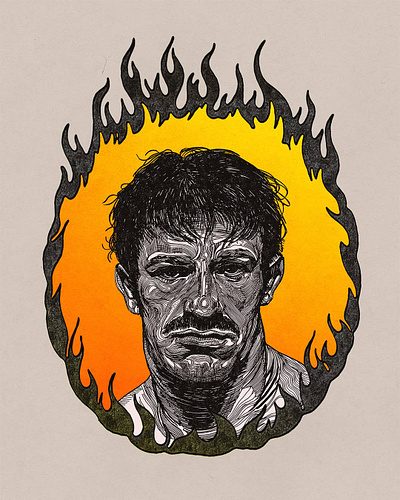 Line Portrait - Muzzy Man (Fire Frame) artwork drawing gradient graphic design illustration line art portrait portraiture print texture