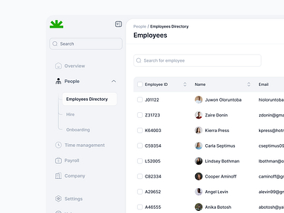 Employee Directory branding card catalogue cleandesign dashboard design financialwebsite fintech graphic design herosection hr illustration landingpage logo payroll saas ui uiux vector