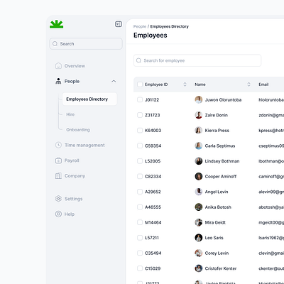 Employee Directory branding card catalogue cleandesign dashboard design financialwebsite fintech graphic design herosection hr illustration landingpage logo payroll saas ui uiux vector